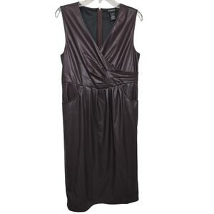 5268) Ashro Chocolate Brown Faux Leather Sleeveless Wrap Dress 12